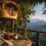 Cabanes dans les arbres entre terre et ciel avec vue Mont-Blanc, terrasse bois et spa