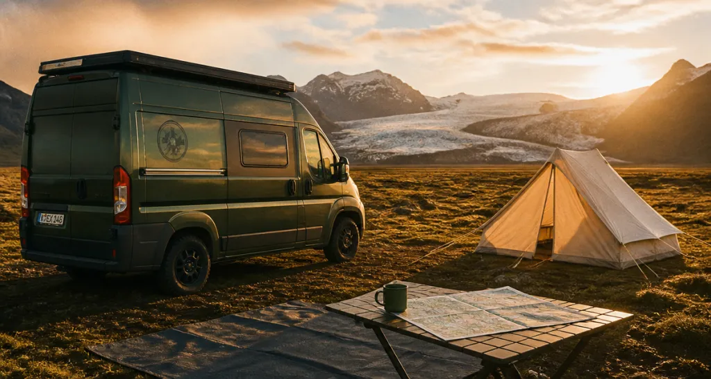 camping en islande van tente paysage