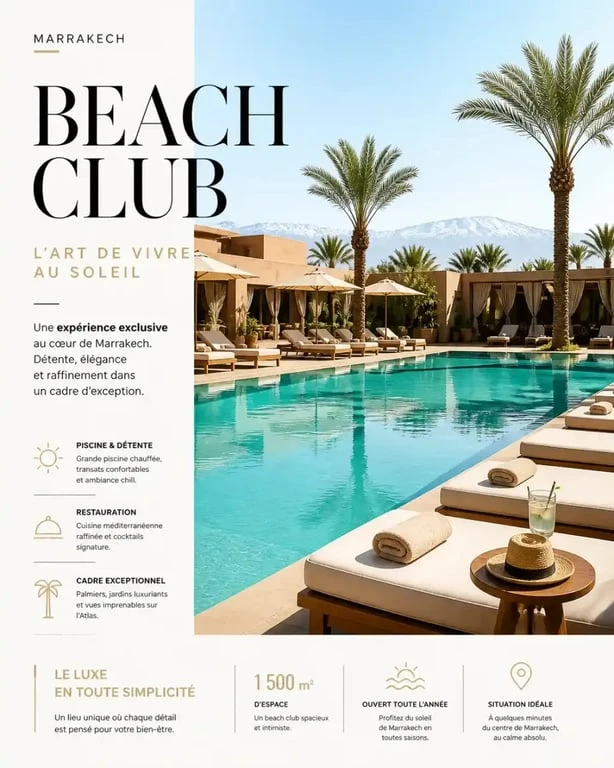 Beach club de luxe à Marrakech pour une expérience balnéaire urbaine
