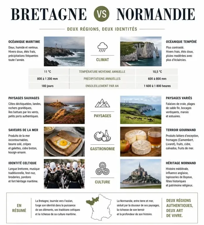 Infographie comparative Bretagne vs Normandie pour choisir sa destination de vacances
