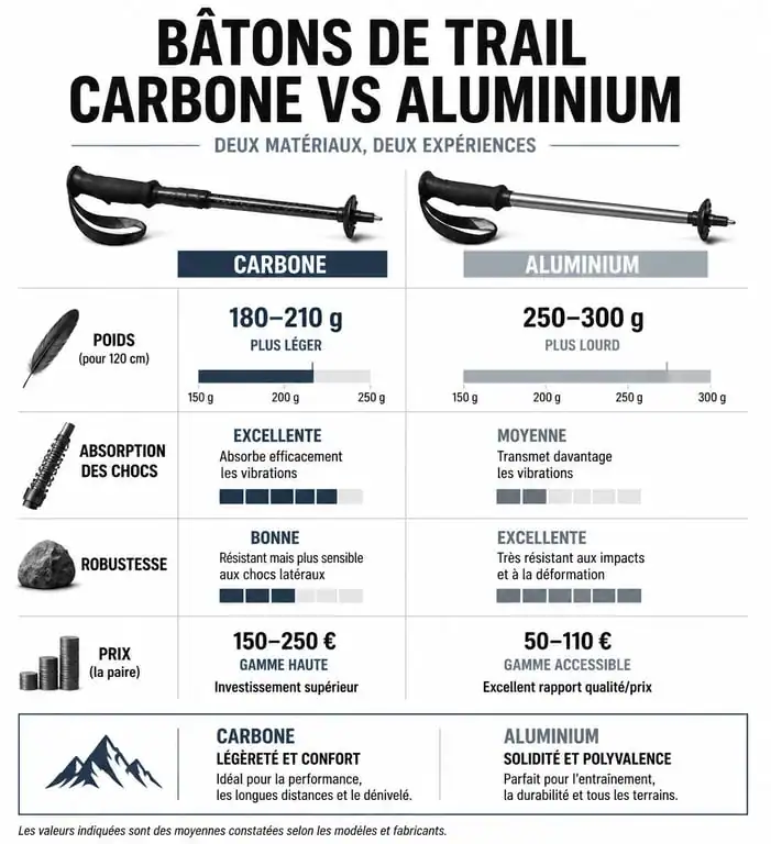 Comparatif des bâtons de trail pliables en carbone et aluminium pour choisir son équipement
