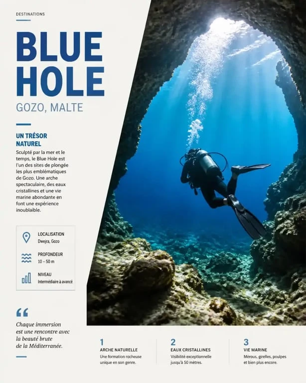 Plongeur explorant le site de plongée Blue Hole à Malte