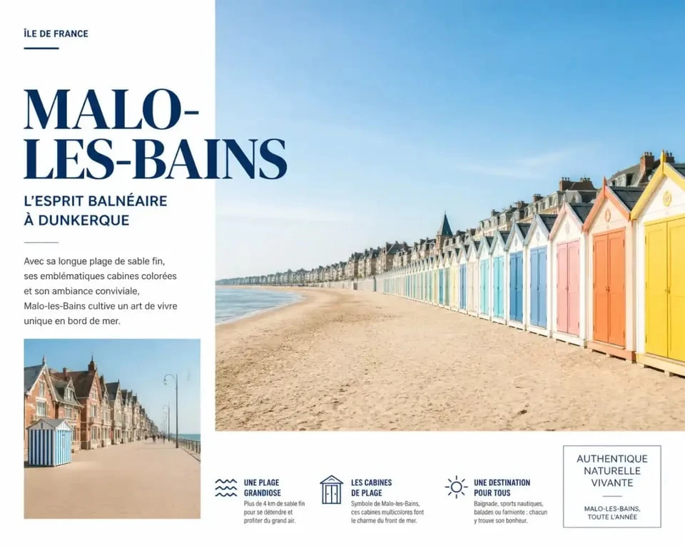 Plage du Nord à Malo-les-Bains avec ses cabines colorées