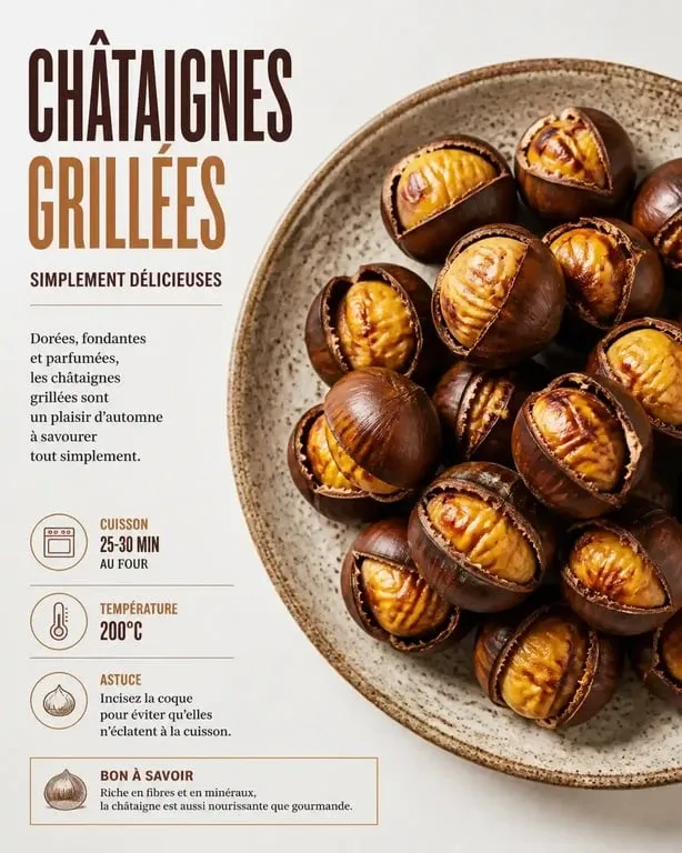 Châtaignes grillées au four prêtes à être dégustées