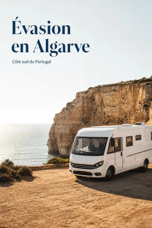 Camping-car au Portugal stationné face aux falaises de l'Algarve pour un road trip inoubliable