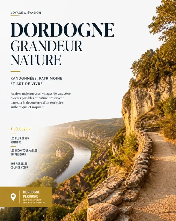Randonnée en Dordogne avec vue sur les falaises et la rivière, illustrant les plus belles randonnées en Dordogne.