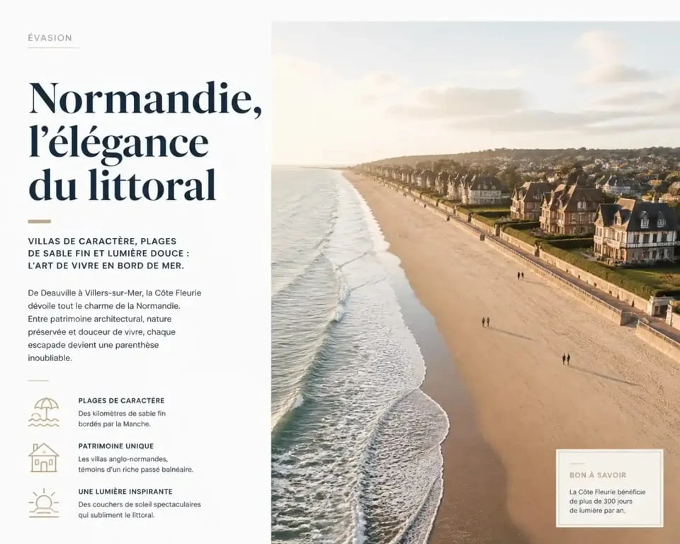 Plage près de Caen en Normandie, vue sur le littoral de la Côte de Nacre