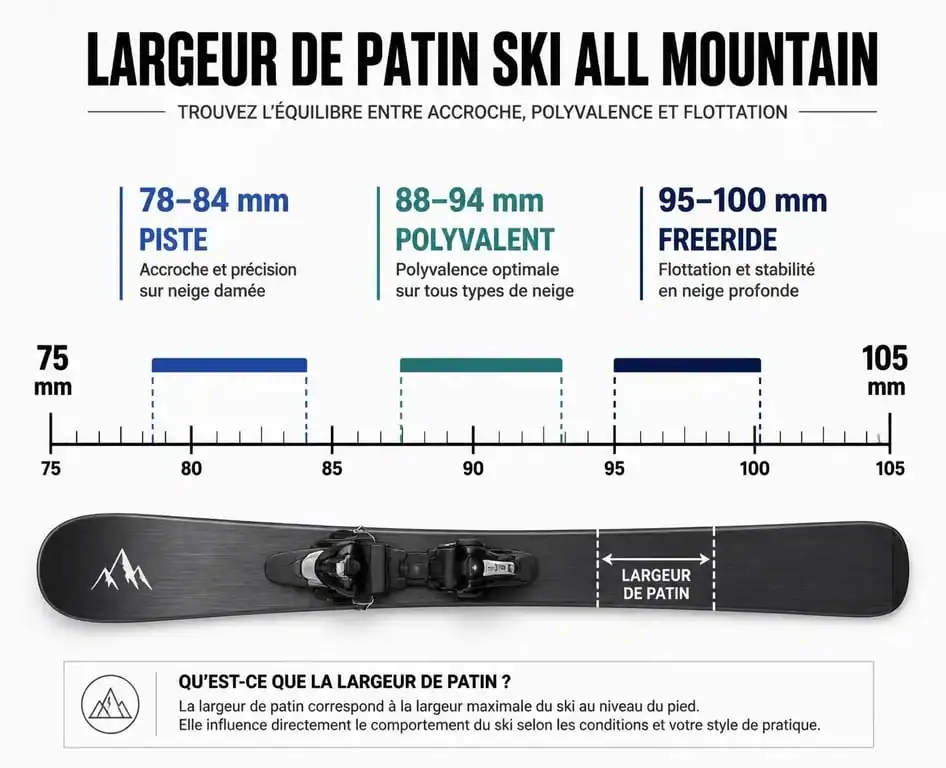 Infographie des largeurs de patin pour choisir son ski all mountain selon sa pratique