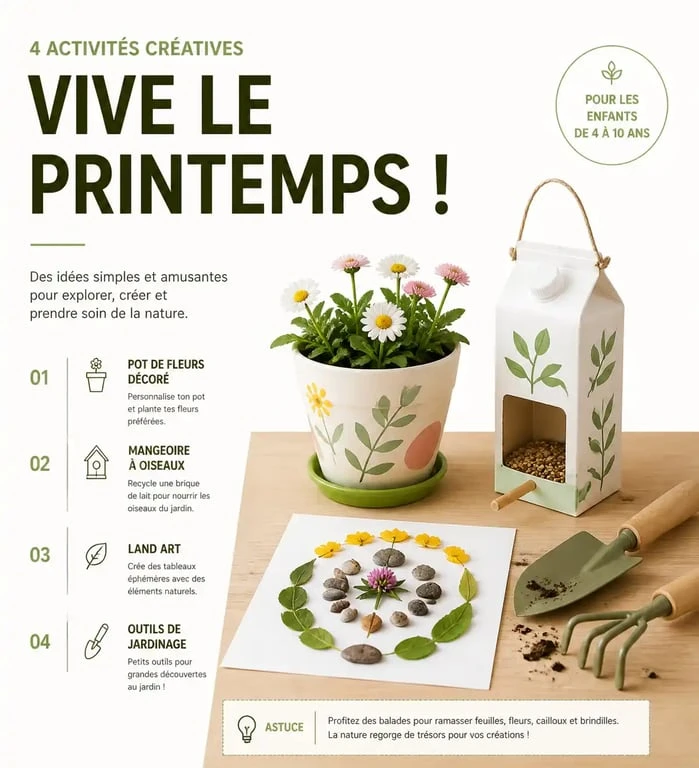 Activités de printemps pour enfants : jardinage, land art et bricolage créatif