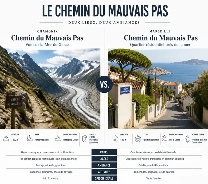 Comparaison entre le Chemin du Mauvais Pas à Chamonix et à Marseille