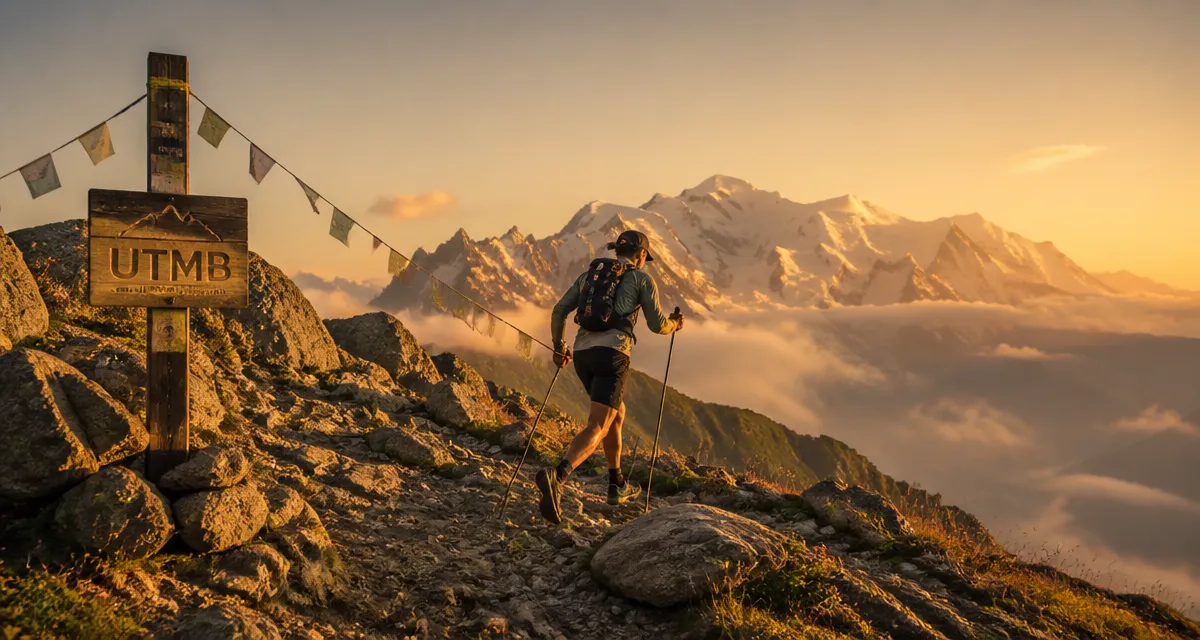 Parcours UTMB trail Mont-Blanc coureur lever du soleil
