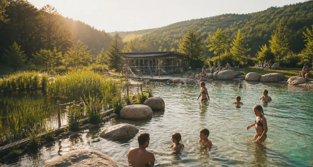 piscine naturelle en allemagne avec familles et végétation
