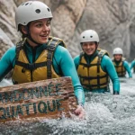 rando aquatique en eau vive, équipe avec casque et gilet