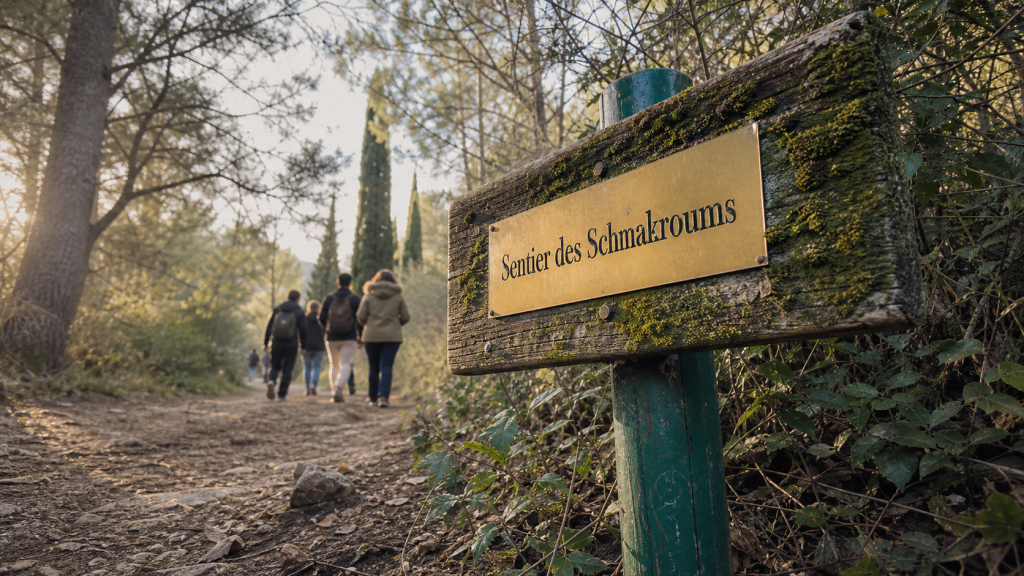 Sentier des schmakroums à Clapiers, panneau dans le bois de Romarin