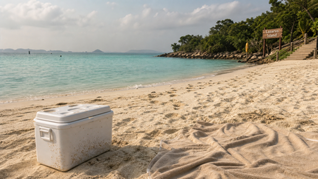 Singapour plage sur l’île Lazarus, eau turquoise et sable