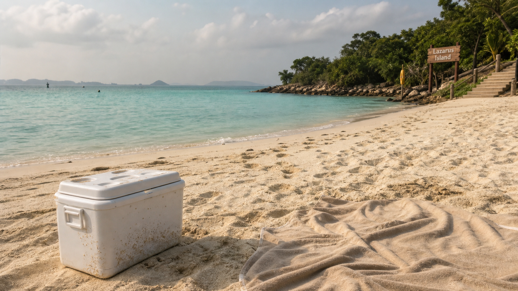 Singapour plage sur l’île Lazarus, eau turquoise et sable