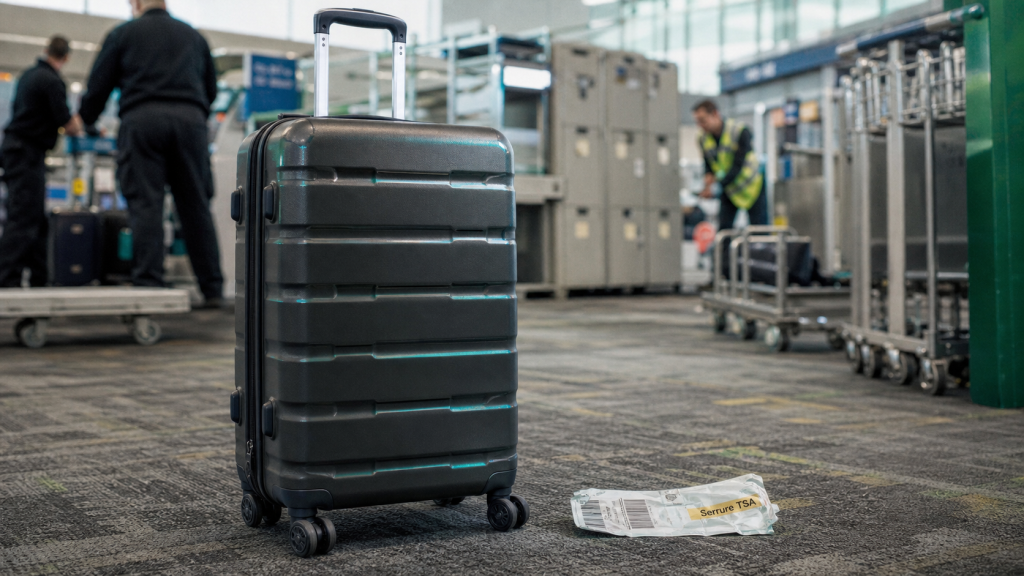 valise moyen sejour 65 cm serrure TSA en hall d’aéroport