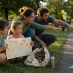 Activité extérieur : famille chasse au trésor dans un parc