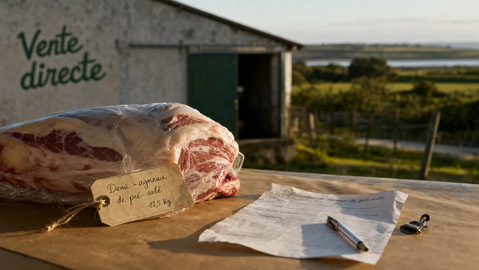 Colis d’agneau pré salé en vente directe à la ferme, réservation et découpe