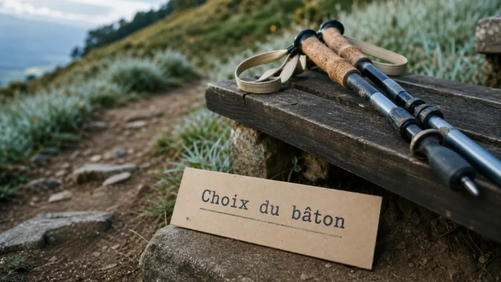 Baton de randonnee aluminium ou carbone sur sentier