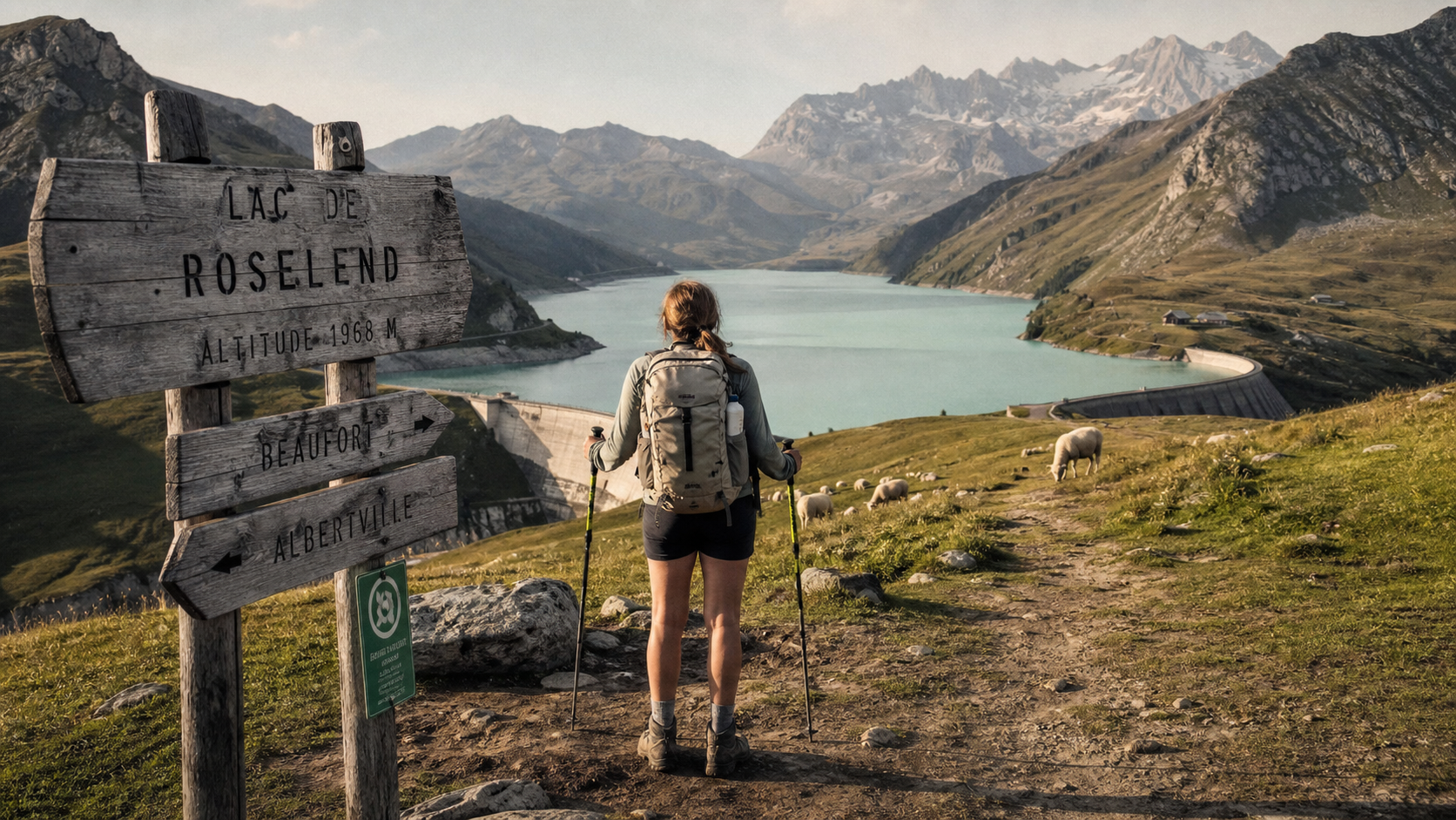 Beaufortain randonnée : randonneur près du lac de Roselend