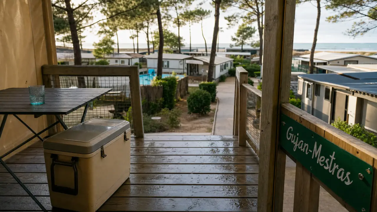 Camping gujan mestras : terrasse, mobil-homes et pins en bord de mer