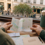 Destinations abordables en Europe : couple voyageur avec carte et billets, prêt à explorer Budapest à l’Albanie