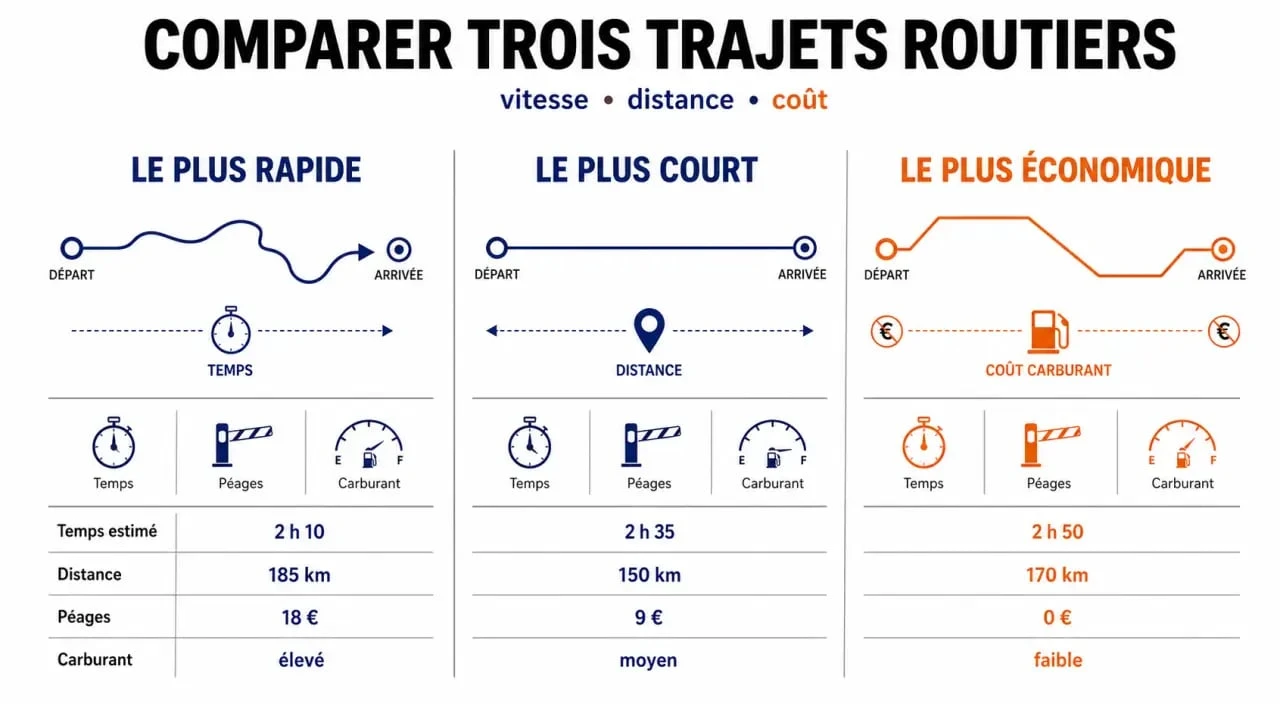 Infographie comparative des options d'itinéraire et carte Michelin pour optimiser son trajet