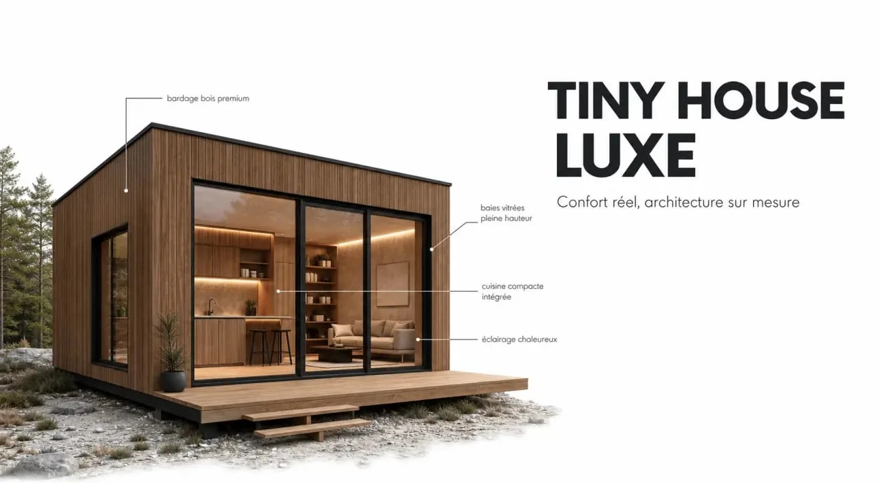 Tiny house luxe au design haut de gamme avec intérieur chaleureux et finitions premium