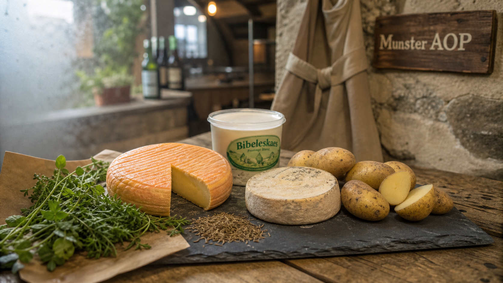 Fromages alsaciens : Munster AOP, Bargkass et Siesskas sur ardoise