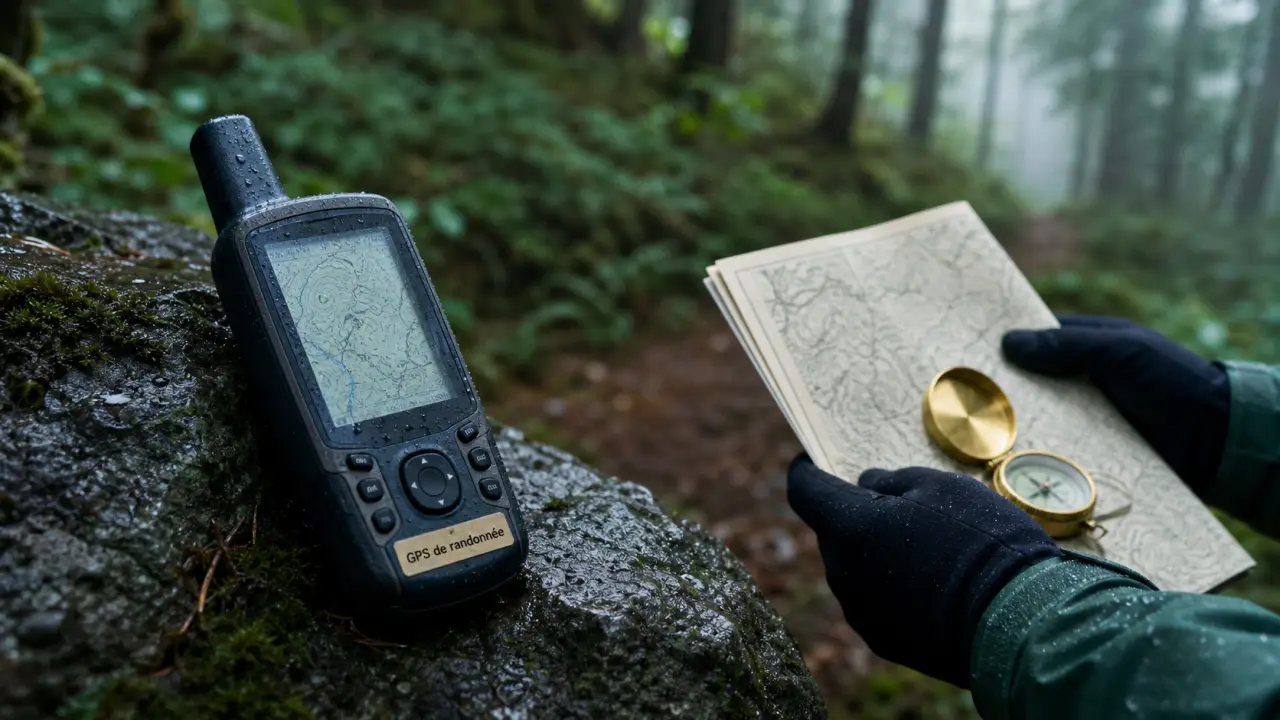 GPS randonnée hors réseau : boîtier étanche sur sentier, sans réseau mobile