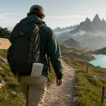 Haute Savoie randonnée : randonneur sur sentier près d’un lac d’altitude