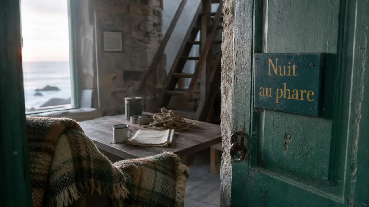 Nuit dans un phare : intérieur de maison de gardien à Kerbel, vue sur la mer