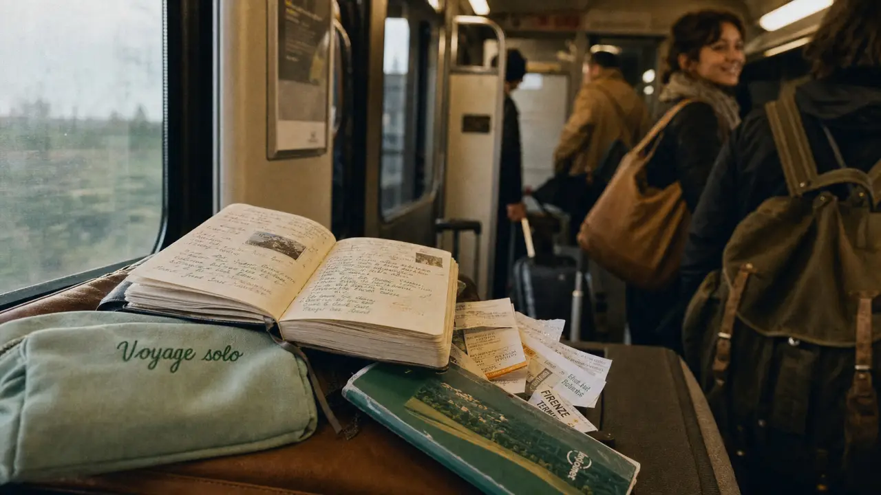 Voyage solo en groupe : carnet de voyage sur siège de train