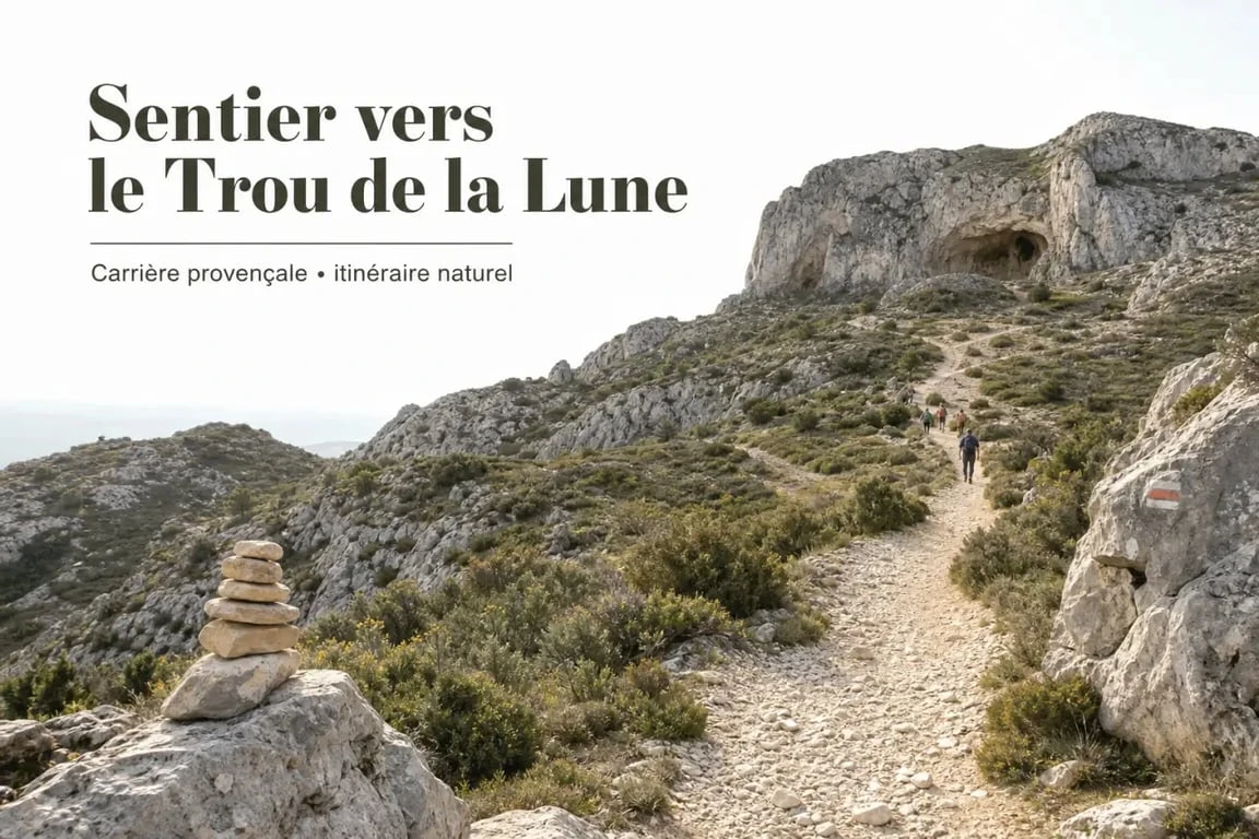 Carrière Trou de la Lune, sentier de randonnée caillouteux vers le site près de Villeneuve-lès-Avignon