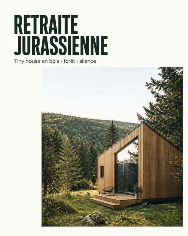 tiny house jura en bois dans un paysage nature du Jura