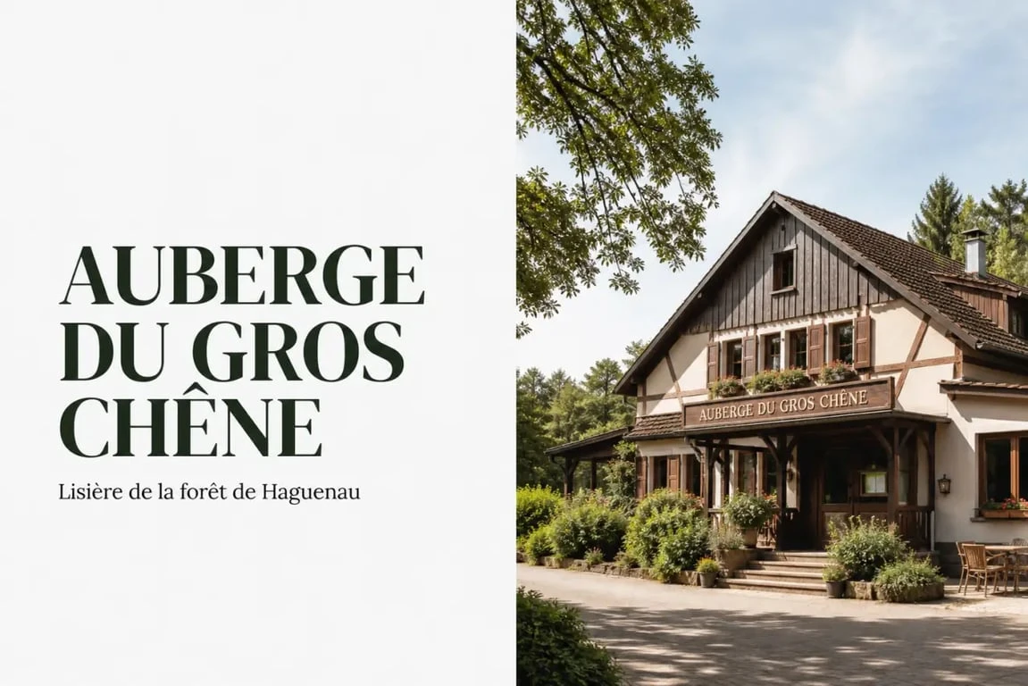 L’auberge du gros chêne dans la forêt de Haguenau, façade et cadre naturel