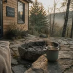 Parenthese tiny house en forêt d’Orléans, terrasse bois et pierre