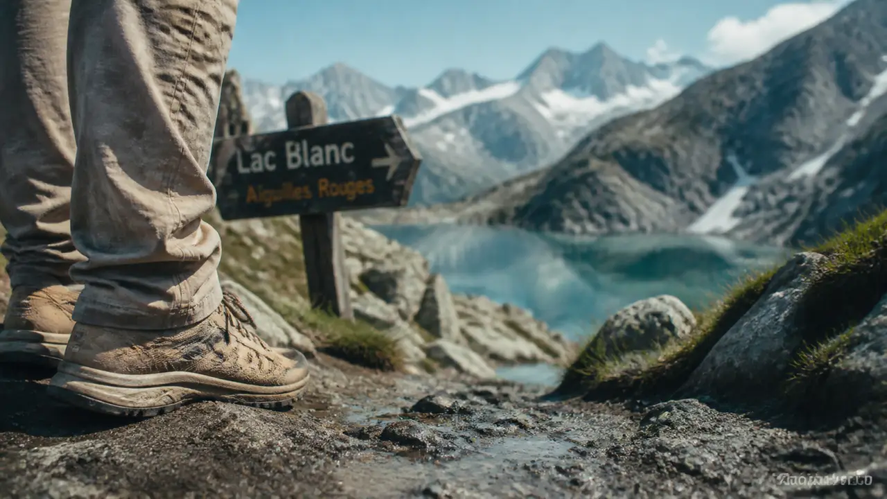Lac blanc randonnée : panneau « Lac Blanc » aux Aiguilles Rouges