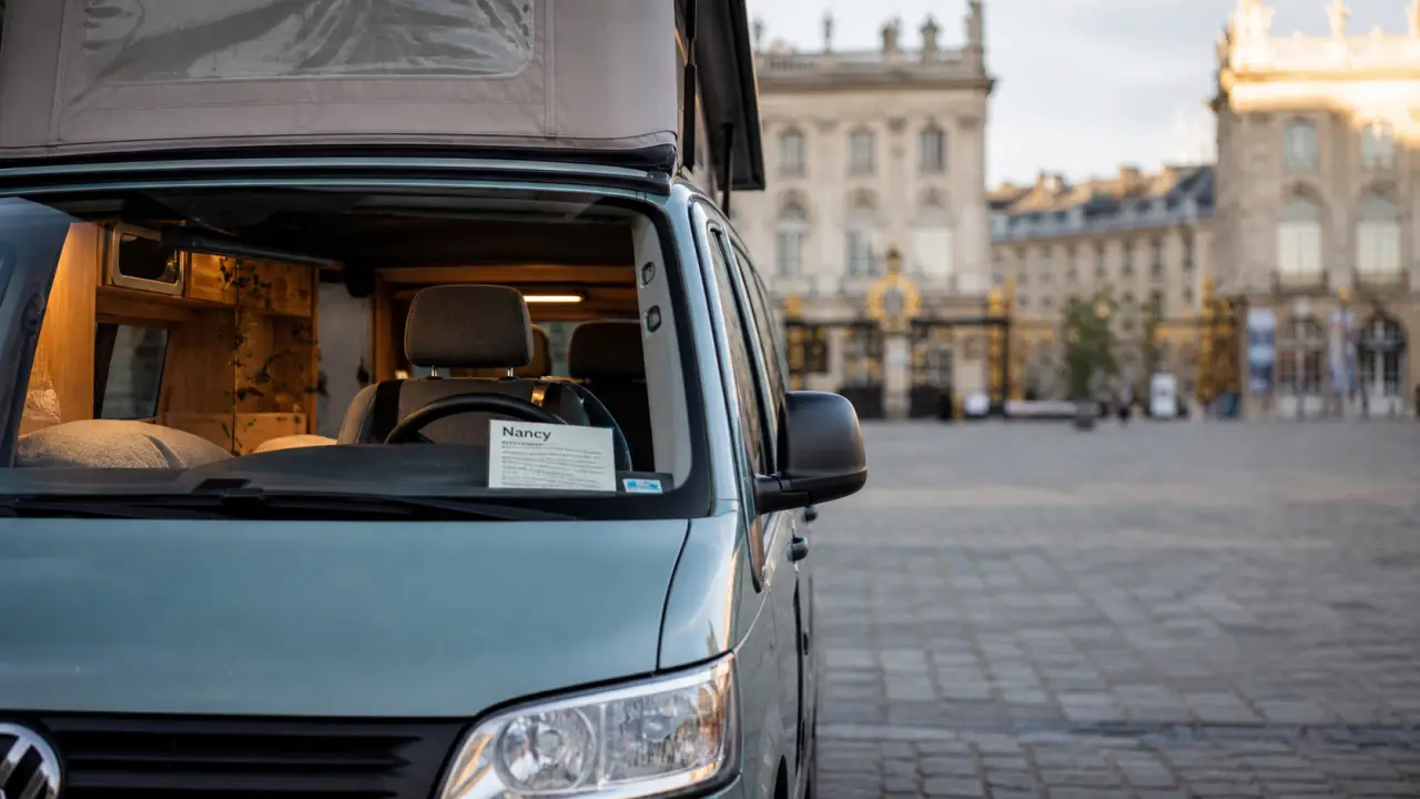 Location van aménagé Nancy : van compact garé près de la place centrale