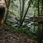 Randonnee en Guadeloupe : randonneur sur le sentier La Soufrière en Basse-Terre