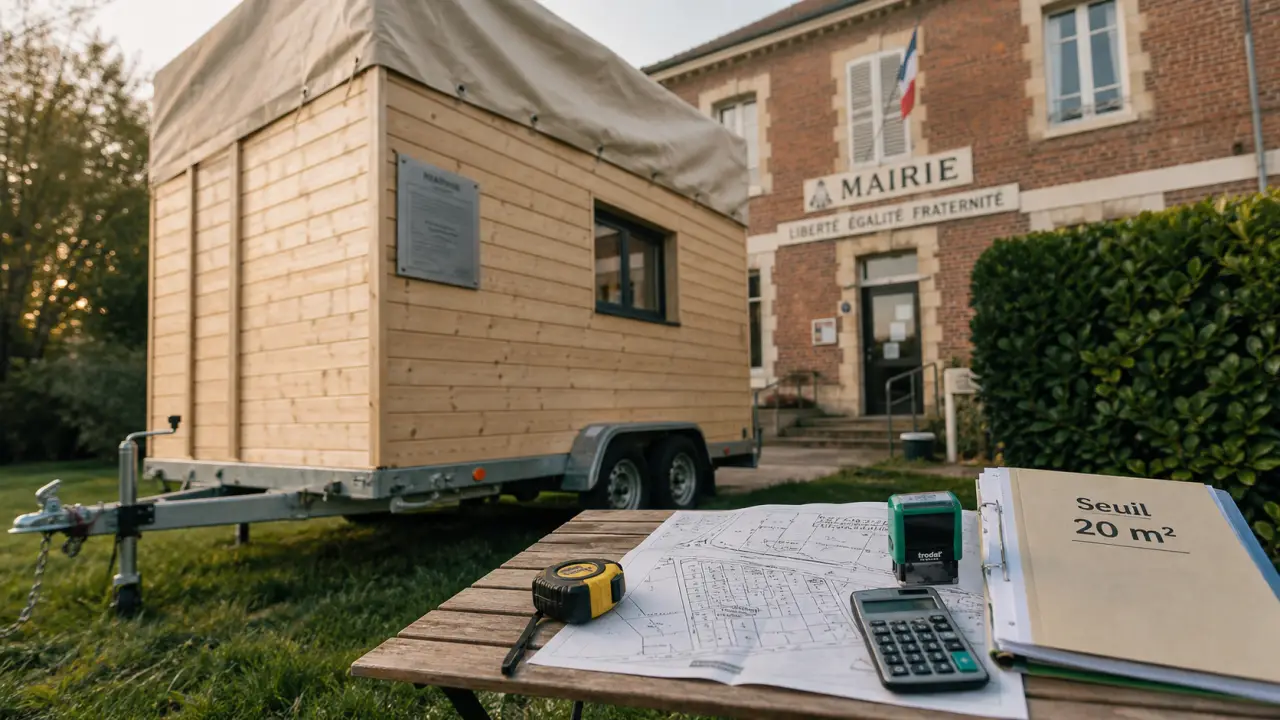 Réglementation tiny house : seuil 20 m² pour tiny house sur remorque