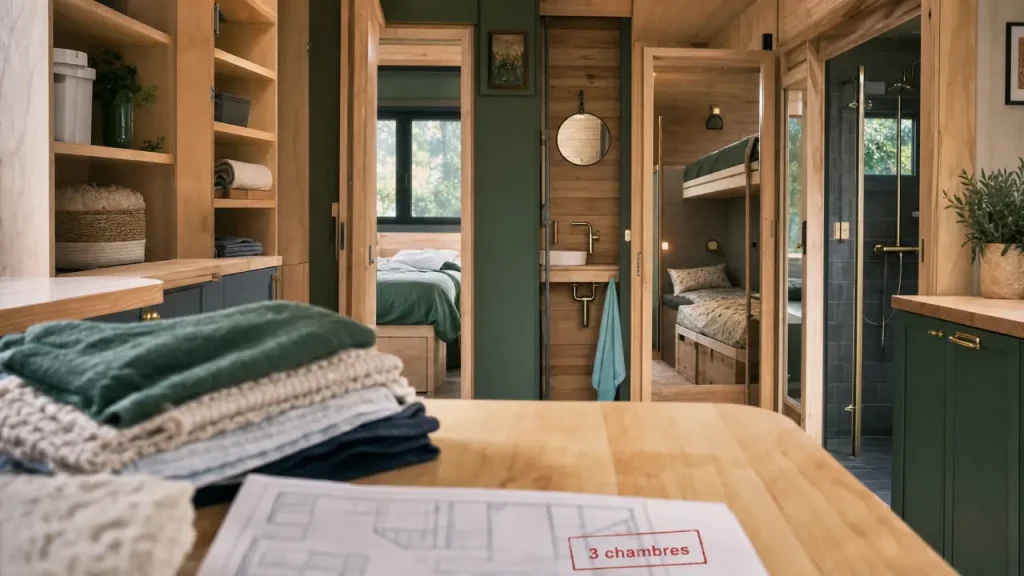 Tiny house 3 chambres : 6 couchages, 3 espaces nuit et les bons arbitrages