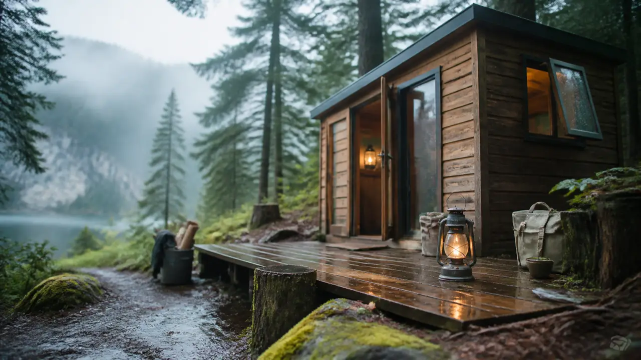 Tiny house Jura en bois dans la forêt, confort hiver
