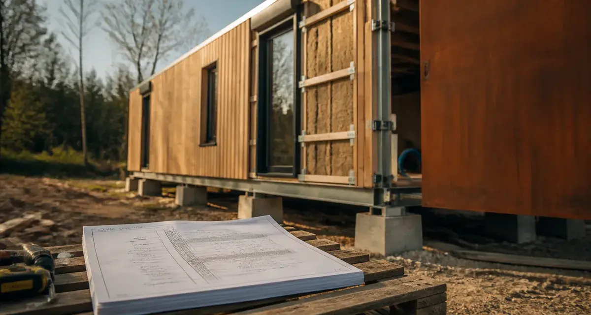 Conteneur tiny house en acier corten isolé, rupteur de pont thermique