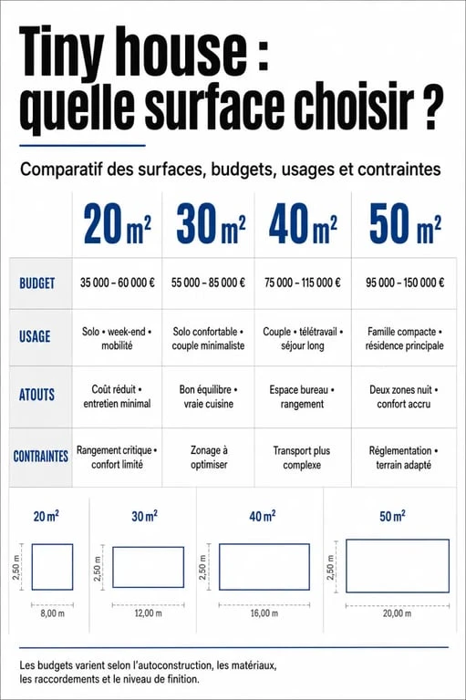Comparatif tiny house 40m2 avec budgets, usages et contraintes