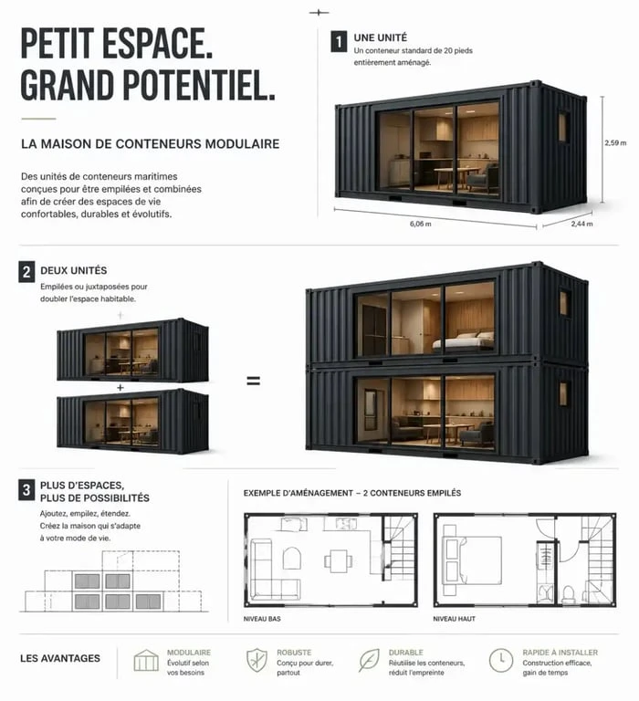 Concept de modularité et empilement de conteneurs pour une tiny house
