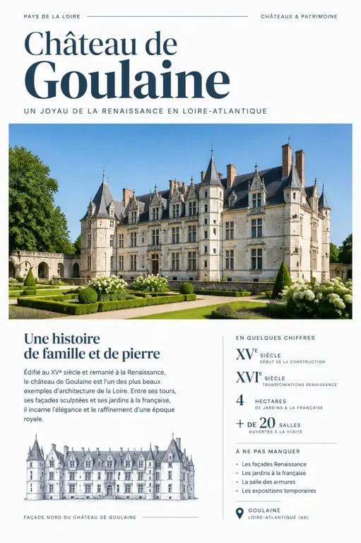 Le Château de Goulaine, joyau Renaissance pour un séjour patrimoine près de Nantes.