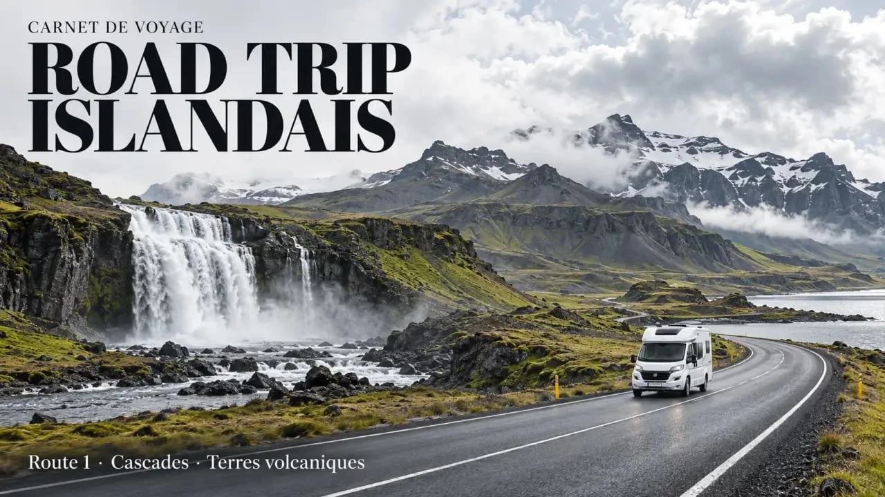 Circuit camping car Islande sur la Route 1 entre cascades et paysages volcaniques