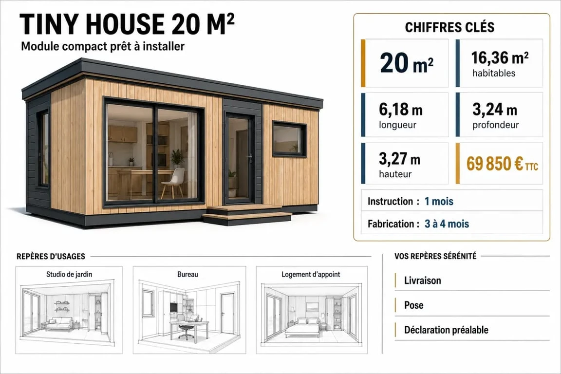 Tiny house 20m2 : chiffres clés, dimensions, prix et usages possibles